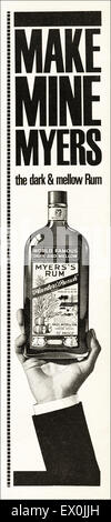 1960er Jahre Werbung ca. 1964 Magazin Anzeige für Myers Rum Stockfoto