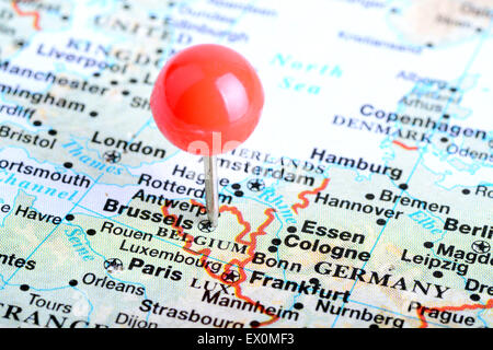 Makroaufnahme einer europäischen Karte, Brüssel Stockfoto