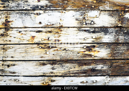 Detail der hölzernen Planken aus ein altes Schiff Stockfoto