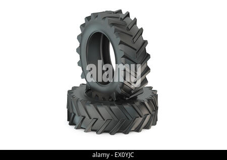 Traktorreifen isoliert auf weißem Hintergrund Stockfoto