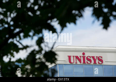Ein Logo Zeichen außerhalb der Sitz der Unisys Corporation in Blue Bell, Pennsylvania. Stockfoto