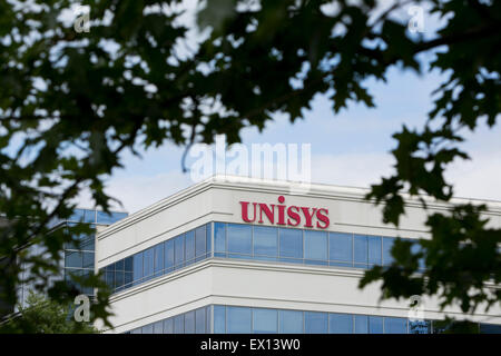 Ein Logo Zeichen außerhalb der Sitz der Unisys Corporation in Blue Bell, Pennsylvania. Stockfoto
