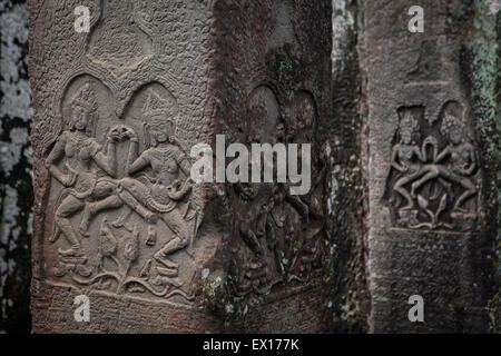 Apsara Reliefs am Angkor Thom Tempel in Siem Reap, Kambodscha. Stockfoto