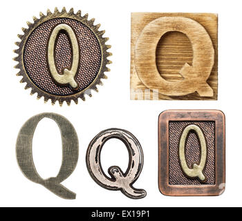Alphabet hergestellt aus Holz und Metall. Buchstabe Q Stockfoto