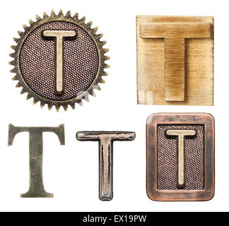 Alphabet hergestellt aus Holz und Metall. Buchstabe T Stockfoto