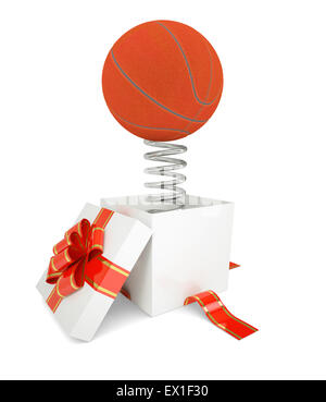 Geschenk-Box mit rotem Band und basketball Stockfoto