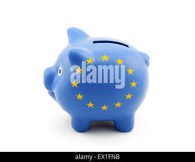Sparschwein mit EU-Flagge Stockfoto