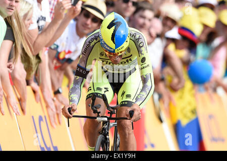 Utrecht, Niederlande. 4. Juli 2015. Alberto CONTADOR der Tinkoff - Saxo während der Phase 1 der 102. Auflage der Tour de France 2015 mit einem Einzelzeitfahren in Utrecht beginnen und enden in Utrecht, Niederlande (13, 8 km) Credit: Action Plus Sport/Alamy Live News Stockfoto