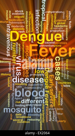 Hintergrund-Konzept Wordcloud Illustration von Dengue-Fieber gleißenden Licht Stockfoto