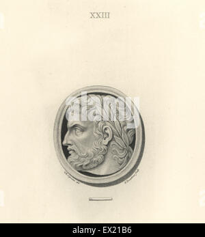 Caracalla oder römische Kaiser Antoninus. Kupferstich von Francesco Bartolozzi nach einem Entwurf von Giovanni Battista Cipriani aus 108 Platten der Antike Schmuckstücke, 1860. Die Edelsteine wurden von dem Herzog von Marlborough Sammlung. Stockfoto