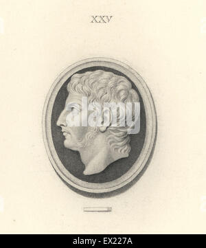 Drusus, Sohn des Roman Emperor Tiberius. Kupferstich von Francesco Bartolozzi aus 108 Platten der Antike Schmuckstücke, 1860. Die Edelsteine wurden von dem Herzog von Marlborough Sammlung. Stockfoto