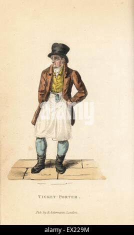 Ticket-Porter, Laufbursche und boten zu den Inns Of Court, London, Anfang des 19. Jahrhunderts. Handkoloriert Kupferstich aus William Henry Pynes Welt in Miniatur: England, Schottland und Irland, Ackermann, 1827. Stockfoto