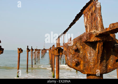 alten Pier, Alleppey Stadtstrand, Kerala, Südindien, Indien, Asien, Kolonialzeit, Geschichte von Indien Stockfoto