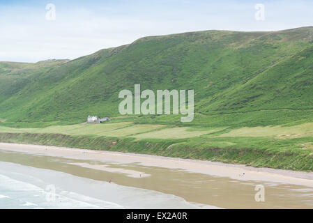 Rhossili Bay Beach auf der Gower-Halbinsel in South Wales. Einer der 10 schönsten Strände der Welt gewählt. Stockfoto