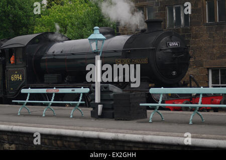 Great, Marquess, Dampf, Zug, Motor, Grosmont, Bahnhof, Great Marquess Dampfzug Motor Grosmont Station, North Yorkshire Moor DampfeisenbahnNatürliche Beleuchtung Stockfoto