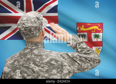 Nationale Streitkräfte mit Flagge auf konzeptionellen Hintergrund Serie - Fidschi Stockfoto