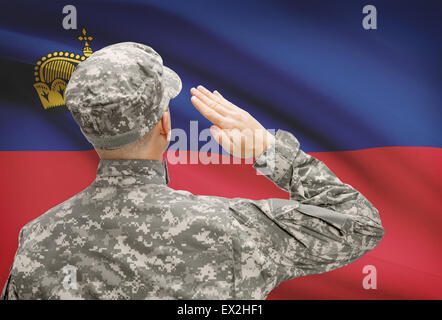 Nationale Streitkräfte mit Flagge auf konzeptionellen Hintergrund Serie - Liechtenstein Stockfoto