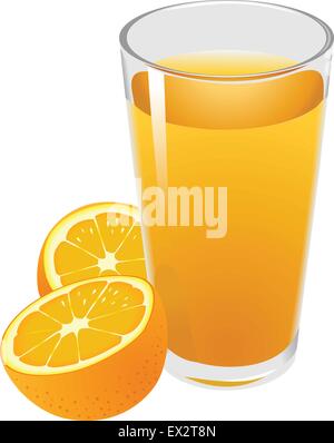 Vektor-Glas mit Orangensaft und Orangen. Stock Vektor