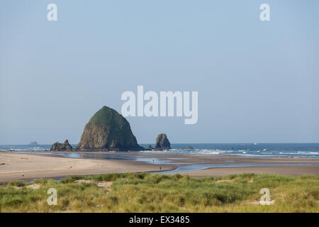 Ein Blick auf die legendären Haystack Rock in der Nähe von Ecola Creek in Cannon Beach, Oregon. Stockfoto