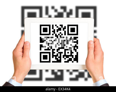 Unternehmenshilfe Händen mit QR-code Stockfoto