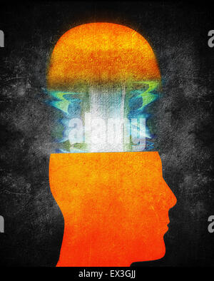 Kreativität-Konzept-Illustration mit orange Menschenkopf Stockfoto