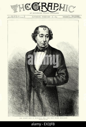 Vintage Gravur von Benjamin Disraeli, britischer konservativer Politiker und Schriftsteller, der zweimal als Premierminister diente. Stockfoto