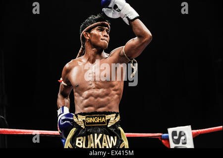 Muay Thai Kickboxer Pre Kampf Stockfoto