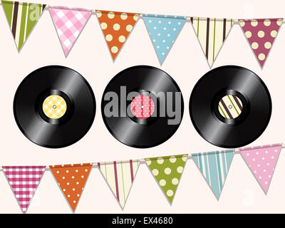 Vintage Vinyl Records Hintergrund mit Bunting Stockfoto