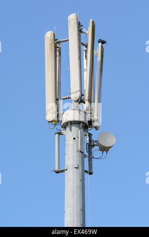 Handy Mast gegen den blauen Himmel. Mobile phone Mast. Handy Turm Mast in Großbritannien. Stockfoto