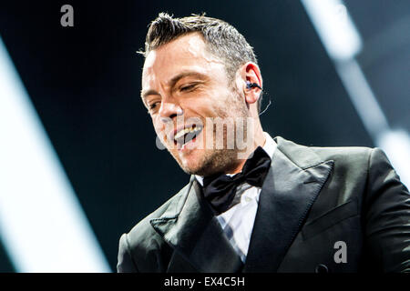 Tiziano Ferro führt live im Stadio San Siro in Mailand, Italien, am 5. Juli 2015 Stockfoto
