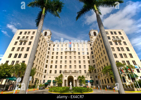 Horizontale Außenansicht des Hotel Nacional de Cuba in Havanna. Stockfoto