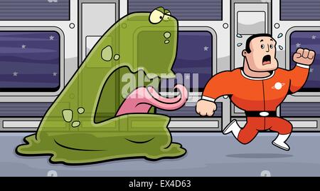 Ein Cartoon-Astronaut, gejagt von einem Weltraum-Monster. Stock Vektor