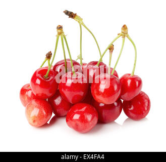 Handvoll rote Kirsche auf dem weißen Hintergrund. Stockfoto