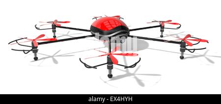 die rote Drohne. (hexacopter.left-Seitenansicht). Stockfoto