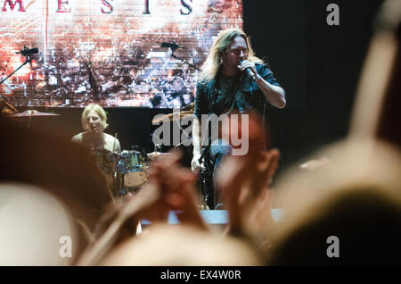 PIESTANY, Slowakei - 26. Juni 2015: Finnische Power-Metal-Band führt Stratovarius am Musikfestival Topfest in Piestany Stockfoto