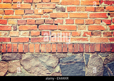 Ziegel und Stein Wand Hintergrund oder Textur. Stockfoto