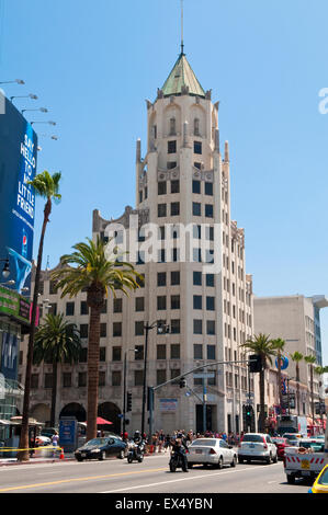 Geschichte der dreizehn ersten National Bank-Gebäude am 6777 Hollywood Blvd, Los Angeles, Kalifornien von Architekten Meyer & Holler Stockfoto