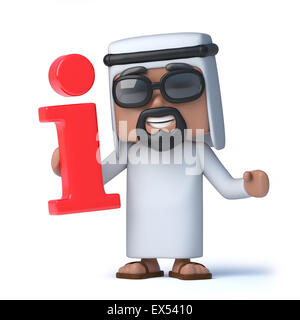 3D Rendering eines Arabers hält ein Informationssymbol Stockfoto