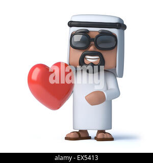 3D Rendering eines Arabers hält ein rotes Herz. Stockfoto