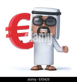 3D Render ein arabischer Scheich hält eine Euro-Währungssymbols Stockfoto