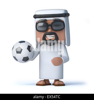 3D Render ein arabischer Scheich hält einen Fußball. Stockfoto