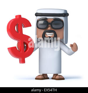 3D Render ein arabischer Scheich hält ein US-Dollar-symbol Stockfoto