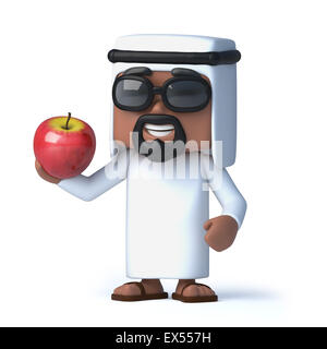 3D Rendering eines Arabers hält einen roten Apfel Stockfoto