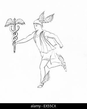 Zeichnung von Hermes, Merkur, alten Messenger Gott. Stockfoto