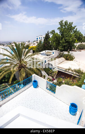 Sidi Bou Said - Panoramablick über die Dächer der Stadt, Tunesien Stockfoto