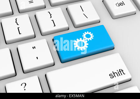 Computer-Tastatur mit blauen Gear Button Illustration Stockfoto