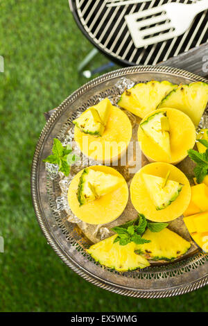 Hausgemachte kalorienarm Eis am Stiel mit Mando, Ananas- und Cocconut Milch an die Summe Rpicnic gemacht. Stockfoto