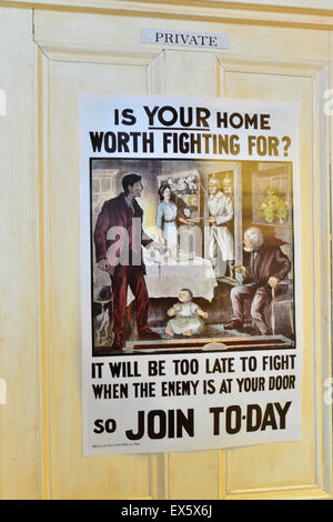 Ersten Weltkrieg Buchdruck recruiting Poster für die britische Armee an der Ulster American Folk Park Stockfoto