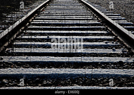 Schneebedeckten Eisenbahnschienen in Fremont, Seattle Washington Stockfoto