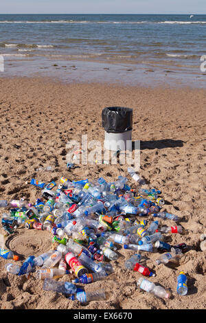 Europa, Niederlande, Zeeland, leere Plastikflaschen am Strand zwischen Oostkapelle und Vrouwenpolder auf der Halbinsel Walchere Stockfoto